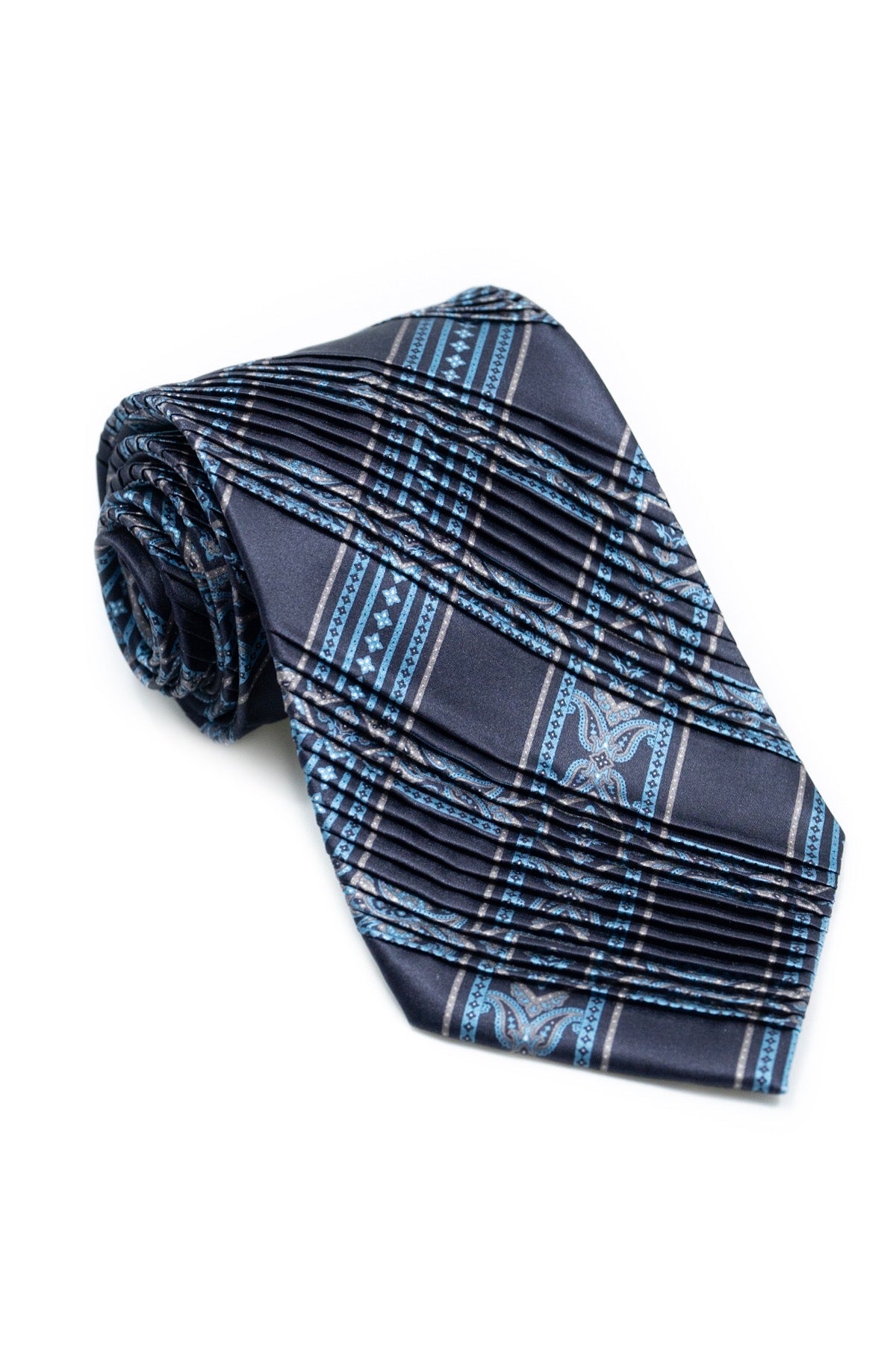 STEFANO RICCI Pleats Tie  black × blue gray
